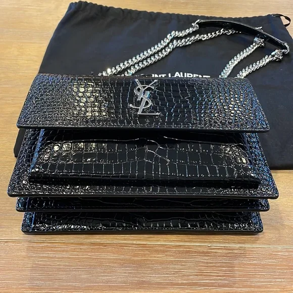 Saint Laurent Sunset Medium Crocodile-Embossed Crossbody Bag - Picture 5 of 11